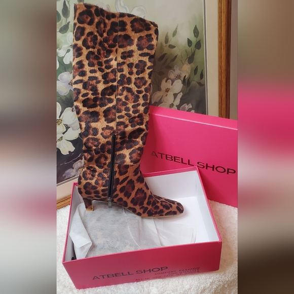 Leopard Print Knee-High Boots 2" Kitten Heel - Picture 2 of 15